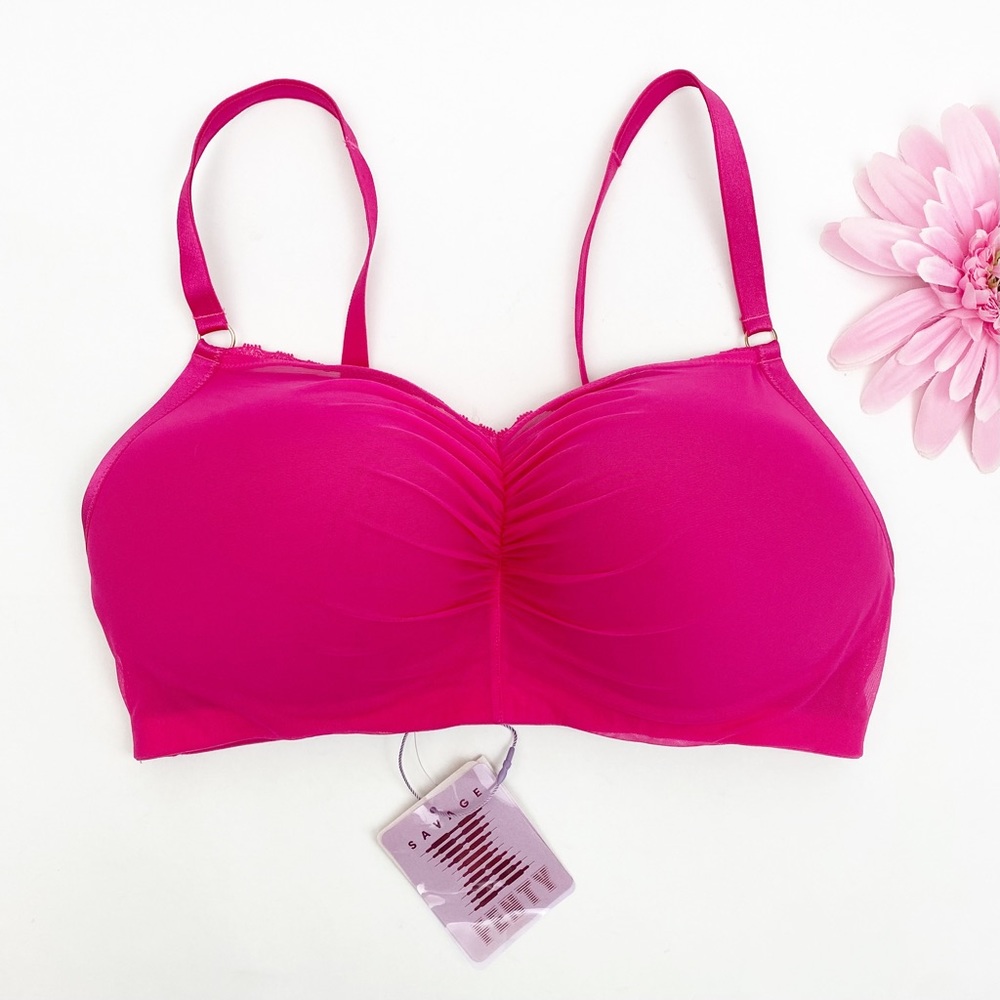 Savage X Fenty Mesh Gathered Balconette Bra: Hot Pink